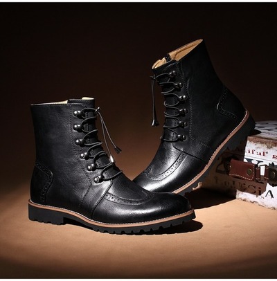 Handmade men lace-up ankle high leather boot, Men leather boots, Men Black boot