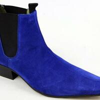 Handmade men Blue color pointed toe suede ankle boot with cuban heel, Men boots - Thumbnail 2
