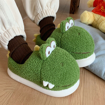 Cute warm dinosaur plush slippers - Thumbnail 2