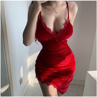 Lace Temptation Sling Nightdress Velvet Sexy Homewear - Thumbnail 1