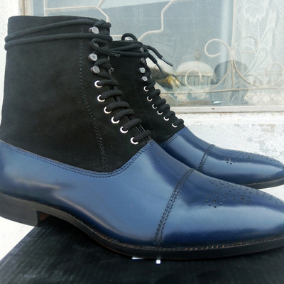 Handmade ankle high cap toe boots, dress men's two tone jean fashion boots - Thumbnail 2