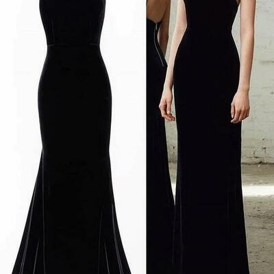 Spaghetti straps black long prom dresses