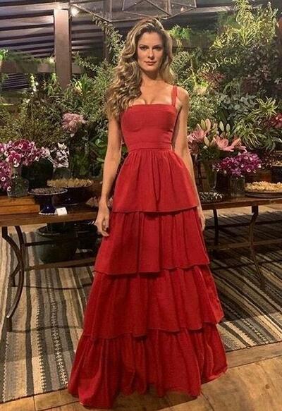 A Line Straps Red Long Prom Gowns