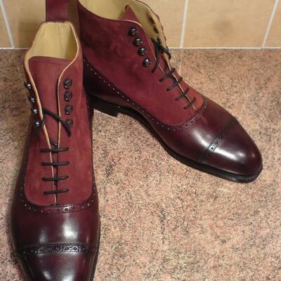 Handmade ankle high two tone ankle boots, fashion men leather ankle boot - Thumbnail 2