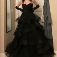 Sweetheart A Line Black Rufflue Long Evening Dresses - Thumbnail 1