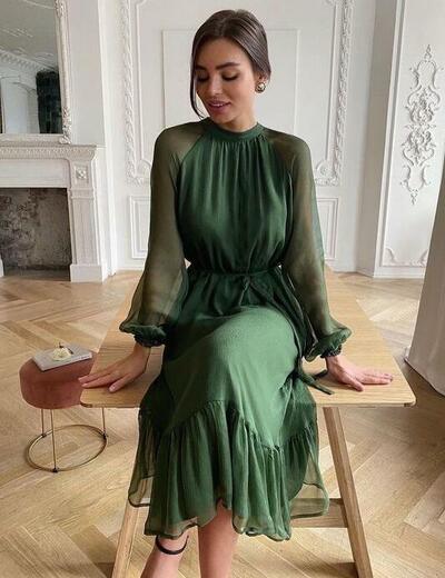 Simple Dark Green long sleeves evening dresses