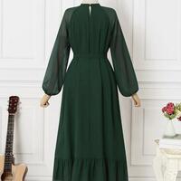 Simple Dark Green long sleeves evening dresses - Thumbnail 1