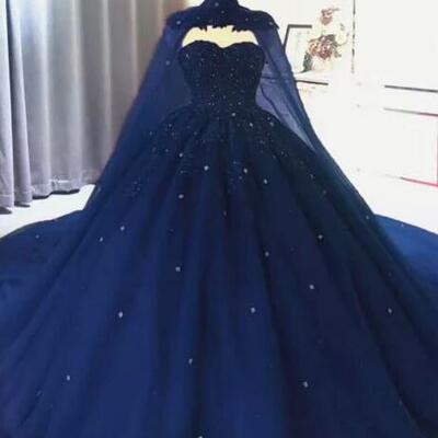 Elegant lace embroidery navy blue tulle beaded prom quinceanera dresses 