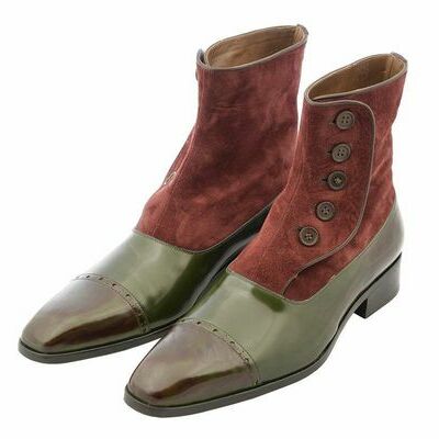 Handmade leather two tone buttoned ankle high boots for men custom shoes for men - Thumbnail 1