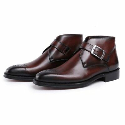 New handmade men's fashion brown leather dress ankle boots for jeans - Thumbnail 3