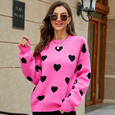 Girl style sweet and cute love pattern pullover knit sweater women's large loose sweater