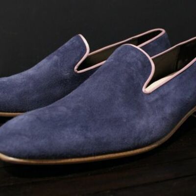 Navy blue dress handmade loafers slips on moccasin shoes 