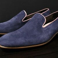 Navy Blue Dress Handmade Loafers Slips On Moccasin Shoes  - Thumbnail 1