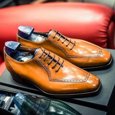 Men's tan brown ideal choice split design handmade lace up formal shoes