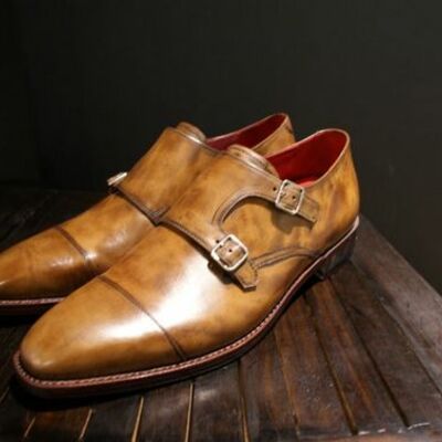 Men's decent handmade twotone double monk dress shoes