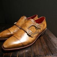 Men's Decent Handmade Twotone Double Monk Dress Shoes - Thumbnail 1