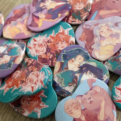 Sale - heart shaped badges - genshin - pkmn