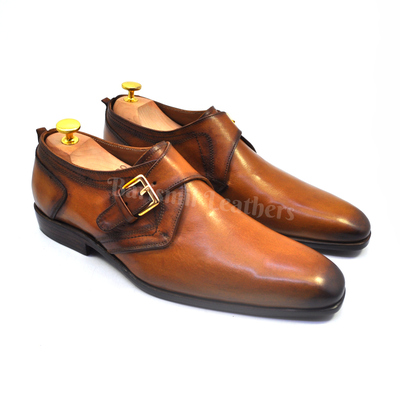 Handmade leather monk strap shoes brown original leather men dress shoes custom made on orders