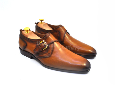 Handmade leather monk strap shoes brown original leather men dress shoes custom made on orders
