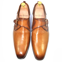 Handmade leather monk strap shoes brown original leather men dress shoes custom made on orders - Thumbnail 4