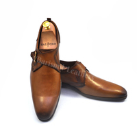 Handmade leather monk strap shoes brown original leather men dress shoes custom made on orders - Thumbnail 1