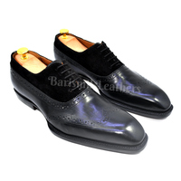New handmade oxfords black leather wingtip and semi brogue lace up men dress shoes custom made on order - Thumbnail 3