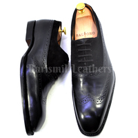 New handmade oxfords black leather wingtip and semi brogue lace up men dress shoes custom made on order - Thumbnail 2