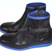 Handmade leather ankle boots black leather two tone blue sole men dress boots custom made on orders - Thumbnail 2