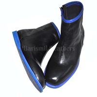 Handmade leather ankle boots black leather two tone blue sole men dress boots custom made on orders - Thumbnail 1
