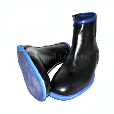 Handmade leather ankle boots black leather two tone blue sole men dress boots custom made on orders