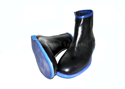 Handmade leather ankle boots black leather two tone blue sole men dress boots custom made on orders