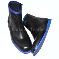 Handmade leather ankle boots black leather two tone blue sole men dress boots custom made on orders - Thumbnail 3