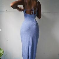 Sheath Spaghetti Straps Long Evening Party Dress - Thumbnail 3