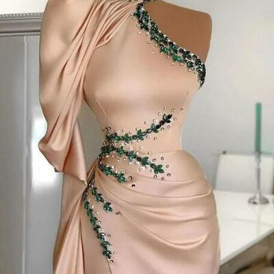 High neck asymmetrical sexy slit prom dress