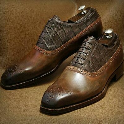 Best sale twotone alligator contrast touch brogue shoes handmade dress lace up shoes