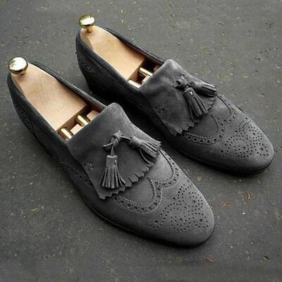 Men's charcoal attractive color handmade loafers shoes