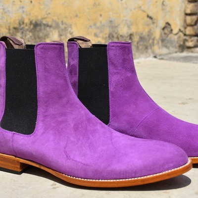 Christmas sale purple handmade ankle high chelsea dress boot - Thumbnail 5