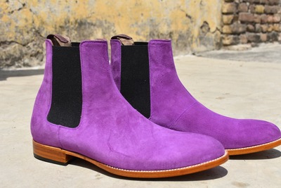 Christmas Sale Purple Handmade Ankle High Chelsea Dress Boot