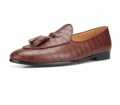 NEW HANDMADE MEN BROWN CROCODILE PATTERN LOAFERS MOCCASINS CASUAL SHOES