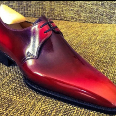 New handmade men red black tone formal dressing handmade lace up shoes - Thumbnail 2