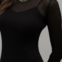 Sheer Ribbed Knit Dress - Thumbnail 1