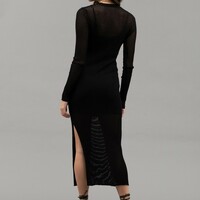 Sheer Ribbed Knit Dress - Thumbnail 2