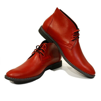 Plain rounded toe maroon red chukka genuine leather customized lace up men boots