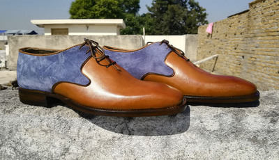 Made To Order Blue Gray Two Tone Oxford Leather Lace Up Party Wear Shoes