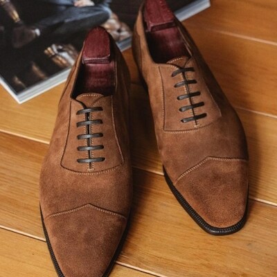 Handmade oxford brown shoes, suede leather shoes, men formal dress shoes - Thumbnail 3