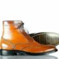 Handmade Men Tan Brown Leather Boots, Men’s Wing Tip Brogue Ankle High Boots, Mens boot - Thumbnail 3