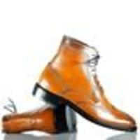 Handmade Men Tan Brown Leather Boots, Men’s Wing Tip Brogue Ankle High Boots, Mens boot - Thumbnail 4