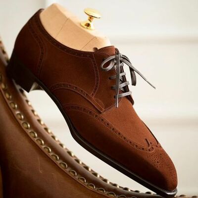 Brogues toe oxford wing tip party wear brown genuine leather stylish shoes - Thumbnail 1