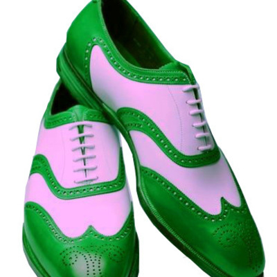 Two tone white green contrast oxford brogue toe wing tip leather lace up shoes - Thumbnail 2
