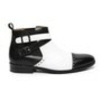 Two Tone Double Buckle Rounded Strap Derby Cap Toe High Ankle Leather Boots - Thumbnail 1